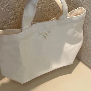 L’ Homme Prada Canvas Mini Tote Bag Off White Micro Purse Clean Girl Luxe NEW